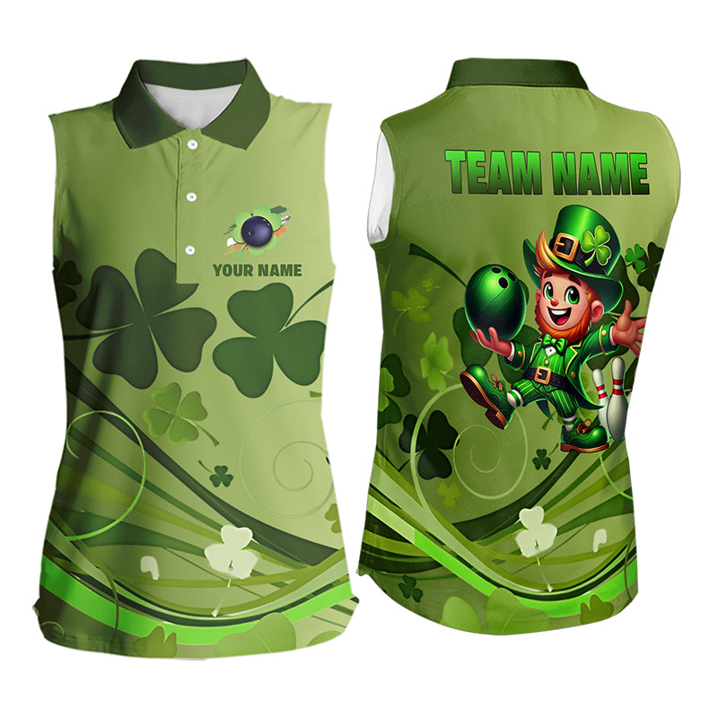 Green shamrock Lucky Bowling Sleeveless Polo Shirt Custom St Patrick Day Team bowling Shirts NQS9328