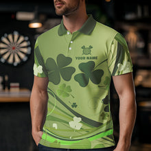 Load image into Gallery viewer, Green shamrock Lucky Dart Polo, Quarter Zip Shirt For Men Custom St Patrick Day Dart Jerseys For Team NQS9329