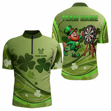 Load image into Gallery viewer, Green shamrock Lucky Dart Polo, Quarter Zip Shirt For Men Custom St Patrick Day Dart Jerseys For Team NQS9329