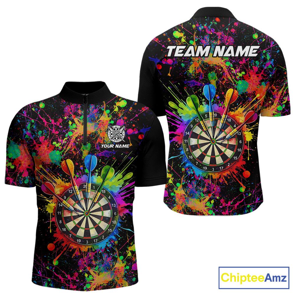 Colorful watercolor Dartboard Shirt for mens Custom Dart jerseys for team, dart league shirts NQS11397