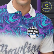 Load image into Gallery viewer, Mens Bowling polo shirts Custom blue purple marble pattern bowling Team Jerseys, gift for bowlers NQS7141