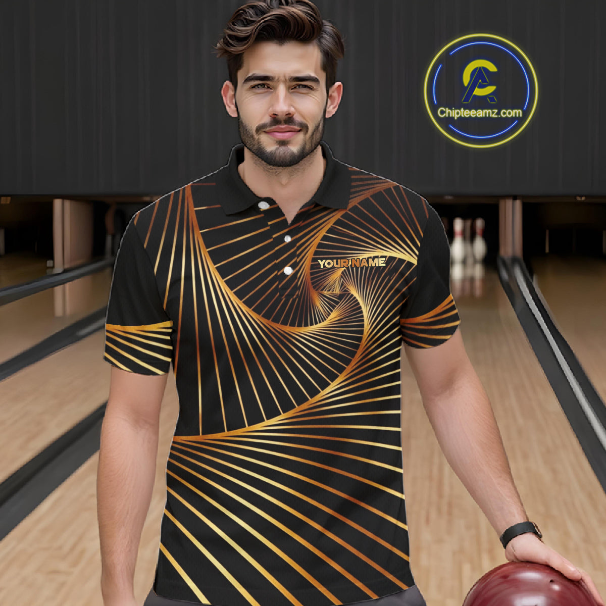 Custom Black and Gold Bowling Polo, Quarter Zip Shirts for Men, Team Bowling League Jerseys NQS11599