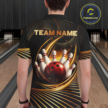 Load image into Gallery viewer, Custom Black and Gold Bowling Polo, Quarter Zip Shirts for Men, Team Bowling League Jerseys NQS11599
