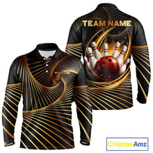 Load image into Gallery viewer, Custom Black and Gold Bowling Polo, Quarter Zip Shirts for Men, Team Bowling League Jerseys NQS11599