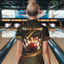 Load image into Gallery viewer, Custom Black and Gold Bowling Polo, Quarter Zip Shirts for Women, Team Bowling League Jerseys NQS11599