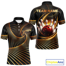 Load image into Gallery viewer, Custom Black and Gold Bowling Polo, Quarter Zip Shirts for Men, Team Bowling League Jerseys NQS11599