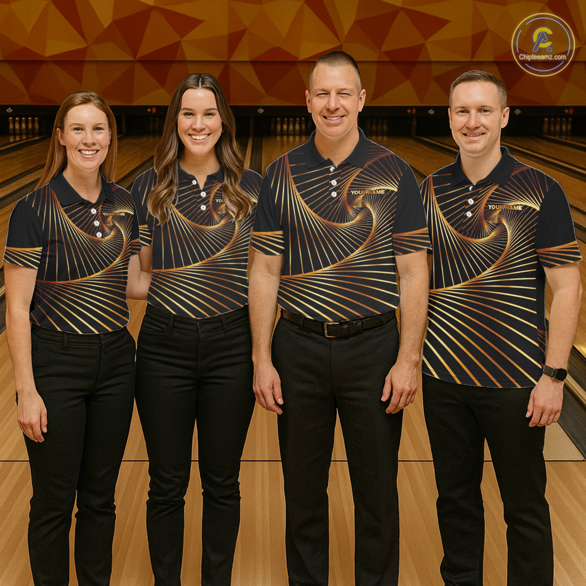 Custom Black and Gold Bowling Polo, Quarter Zip Shirts for Women, Team Bowling League Jerseys NQS11599