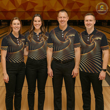 Load image into Gallery viewer, Custom Black and Gold Bowling Polo, Quarter Zip Shirts for Women, Team Bowling League Jerseys NQS11599
