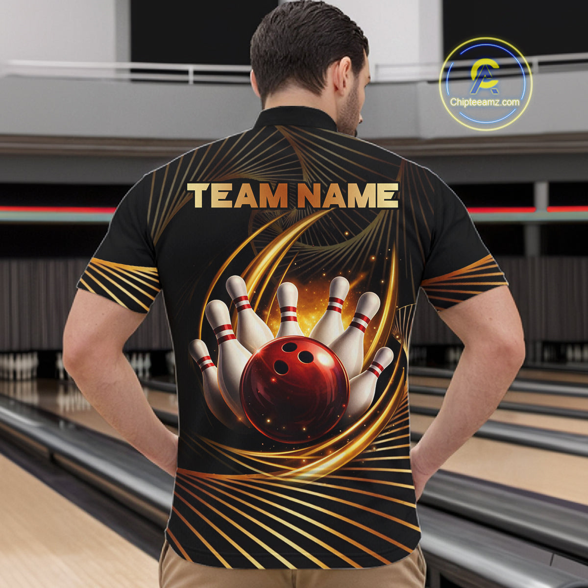 Custom Black and Gold Bowling Polo, Quarter Zip Shirts for Men, Team Bowling League Jerseys NQS11599