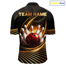 Load image into Gallery viewer, Custom Black and Gold Bowling Polo, Quarter Zip Shirts for Men, Team Bowling League Jerseys NQS11599