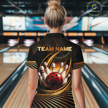 Load image into Gallery viewer, Custom Black and Gold Bowling Polo, Quarter Zip Shirts for Women, Team Bowling League Jerseys NQS11599
