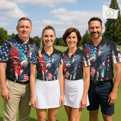 Personalized American Flag Eagle Lightning Thunder Golf Polo Shirts For Men, Patriotic Golfing Gifts NQS11717