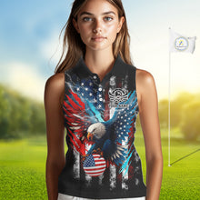Load image into Gallery viewer, Personalized American Flag Eagle Lightning Thunder Sleeveless Golf Polo Shirt, Patriotic Golfing Gift NQS11717