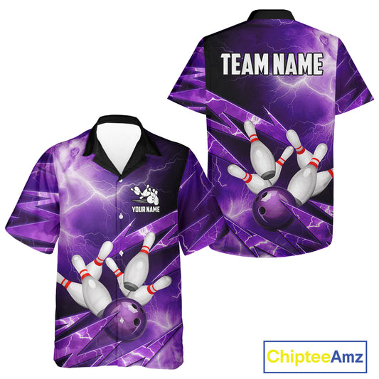 Purple Storm Lightning Thunder Bowling Button-up Shirt Custom Hawaiian Bowling Team Jersey NQS11720