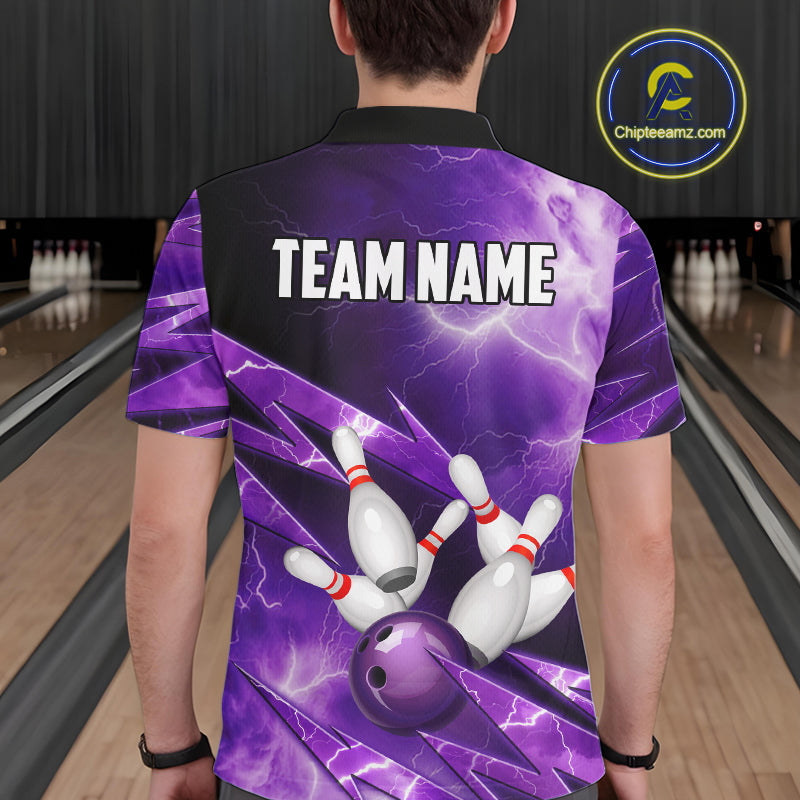 Purple Storm Lightning Thunder Bowling Polo, Quarter Zip Shirt For Men Custom Bowling Team Jersey NQS11720