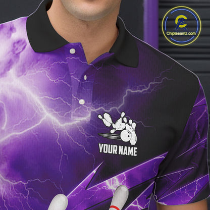 Purple Storm Lightning Thunder Bowling Polo, Quarter Zip Shirt For Men Custom Bowling Team Jersey NQS11720