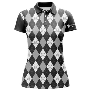 Black argyle plaid pattern Womens golf polos shirts custom golf shirts for women, ladies golf polo NQS7422