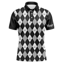 Load image into Gallery viewer, Black argyle plaid pattern Mens golf polo shirts custom golf attire for men, men&#39;s golf apparel NQS7422