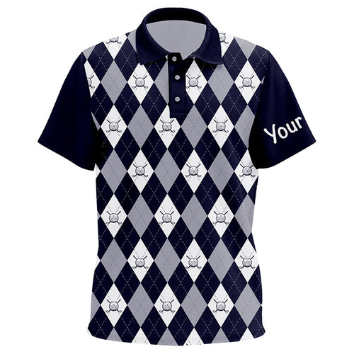 Navy blue argyle plaid pattern Kid golf polo shirts custom golf attire for Kid, Kids golf apparel NQS7423