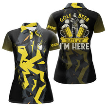 Load image into Gallery viewer, Golf And Beer That&#39;s Why I&#39;m Here custom black yellow camo Womens golf polos shirts, ladies golf tops NQS7427