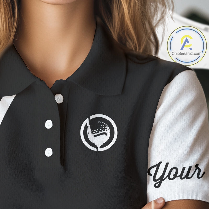 Women golf polo shirt custom name black and white golf shirt, team golf shirts ladies NQS9844