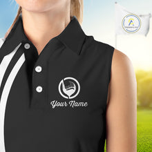 Load image into Gallery viewer, Women sleeveless polo shirt custom name black and white golf shirt, team golf shirts ladies NQS9844