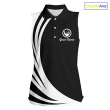 Load image into Gallery viewer, Women sleeveless polo shirt custom name black and white golf shirt, team golf shirts ladies NQS9844