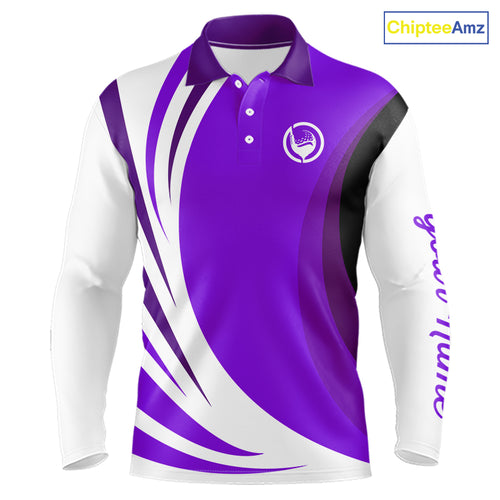 Mens polo golf shirts custom name purple and white golf shirt, team golf shirts mens NQS9845