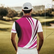 Load image into Gallery viewer, Mens polo golf shirts custom name pink and white golf shirt, team golf shirts mens NQS9846