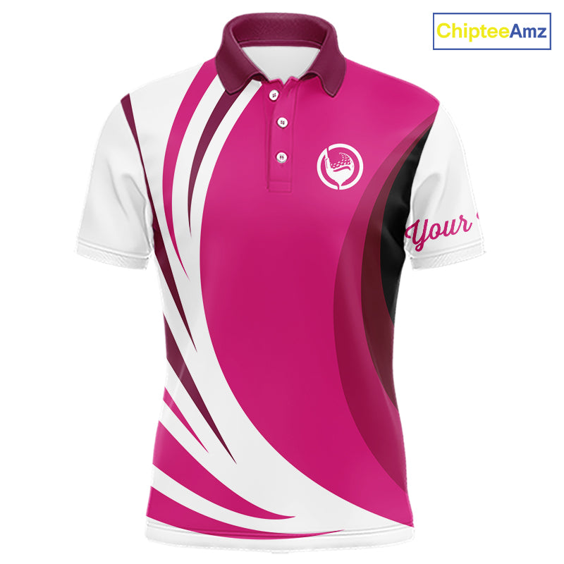 Mens polo golf shirts custom name pink and white golf shirt, team golf shirts mens NQS9846