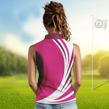 Load image into Gallery viewer, Women sleeveless polo shirt custom name pink and white golf shirt, team golf shirts ladies NQS9846
