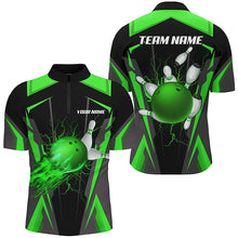 Load image into Gallery viewer, Personalized Men Bowling Shirts Flame Bowling Ball and Pins, bowling jerseys for men bowlers | Green NQS7998