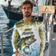 Load image into Gallery viewer, Largemouth bass fishing green scales UV protection custom hooded sun shirt, Bass fishing jerseys NQS10229