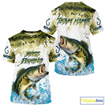 Load image into Gallery viewer, Largemouth bass fishing green scales UV protection custom hooded sun shirt, Bass fishing jerseys NQS10229