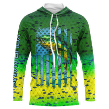 Load image into Gallery viewer, Mahi mahi ( Dorado) fishing American flag green mahi mahi scales Customized Long Sleeve Fishing Shirts NQS2182