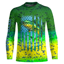 Load image into Gallery viewer, Mahi mahi ( Dorado) fishing American flag green mahi mahi scales Customized Long Sleeve Fishing Shirts NQS2182