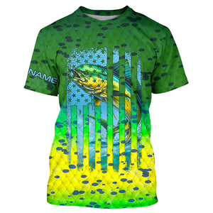 Mahi mahi ( Dorado) fishing American flag green mahi mahi scales Customized Long Sleeve Fishing Shirts NQS2182