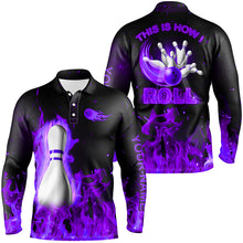 Load image into Gallery viewer, Custom bowling Polo, Quarter zip shirts for men This is how I roll purple flame bowling Team jerseys NQS8200