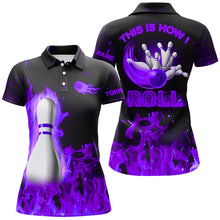 Load image into Gallery viewer, Custom bowling Polo, Quarter zip shirts for women This is how I roll purple flame bowling Team jerseys NQS8200