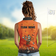 Load image into Gallery viewer, Custom Funny orange Golf skull Halloween Women Sleeveless Polos , Personalized Halloween golf outfit NQS10397