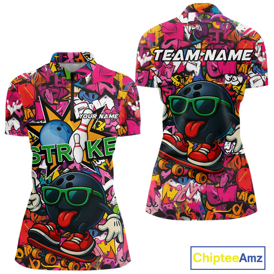 Funny pink graffiti pattern Bowling Team Shirt For Women Custom Ladies Bowling Jersey NQS10824