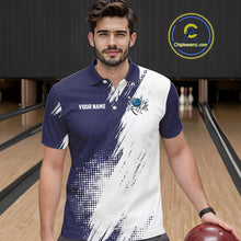 Load image into Gallery viewer, Custom Blue and White Strike Bowling Shirts Men Polo, Quarter Zip Bowling Team Jerseys Bowling League NQS10826