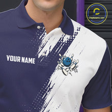 Load image into Gallery viewer, Custom Blue and White Strike Bowling Shirts Men Polo, Quarter Zip Bowling Team Jerseys Bowling League NQS10826