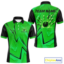 Load image into Gallery viewer, Personalized Green Lightning Thunder Bowling Polo, Quarter Zip Shirts For Men, Team Bowling Jersey NQS10832