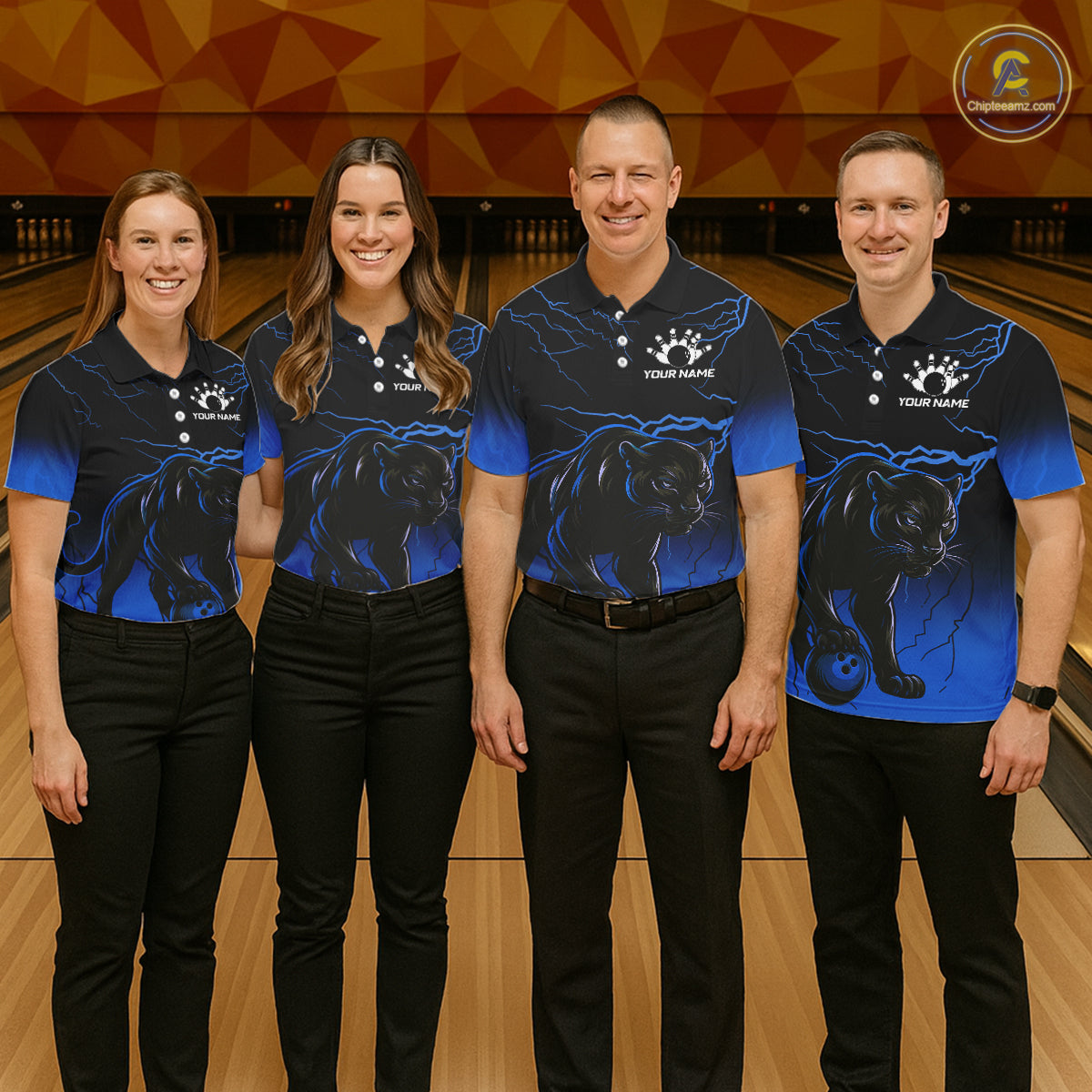 Black and Blue Lightning Thunder Panther Bowling Team Shirts For Men Custom Panther Bowling Jerseys NQS11205