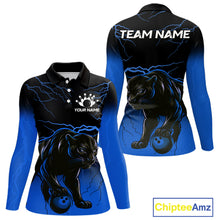 Load image into Gallery viewer, Black and Blue Lightning Thunder Panther Bowling Team Shirts For Women Custom Panther Bowling Jerseys NQS11205