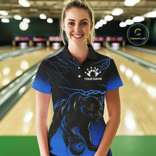Load image into Gallery viewer, Black and Blue Lightning Thunder Panther Bowling Team Shirts For Women Custom Panther Bowling Jerseys NQS11205