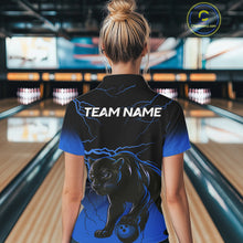 Load image into Gallery viewer, Black and Blue Lightning Thunder Panther Bowling Team Shirts For Women Custom Panther Bowling Jerseys NQS11205