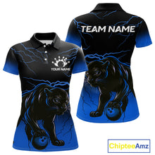 Load image into Gallery viewer, Black and Blue Lightning Thunder Panther Bowling Team Shirts For Women Custom Panther Bowling Jerseys NQS11205