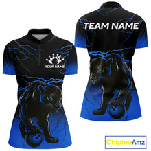 Load image into Gallery viewer, Black and Blue Lightning Thunder Panther Bowling Team Shirts For Women Custom Panther Bowling Jerseys NQS11205